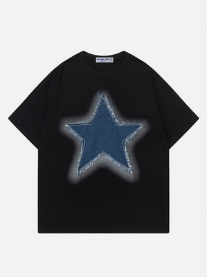 T Shirts Aelfric Eden Embroidery Denim Star Tee Grise Vert | CNM-80574835